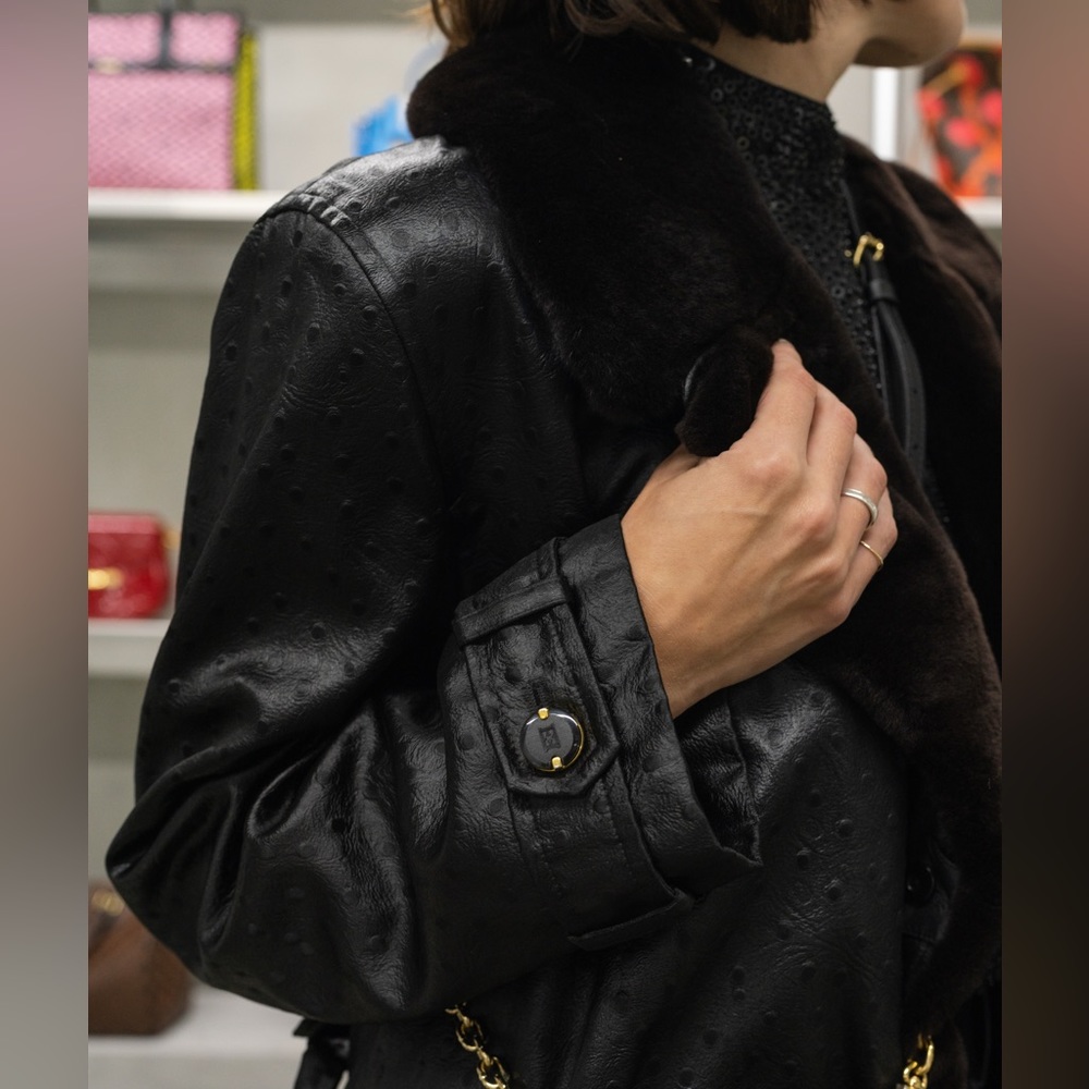 *SOLD* Escada Black Mink Collar Trench Coat - Picture 2 of 16